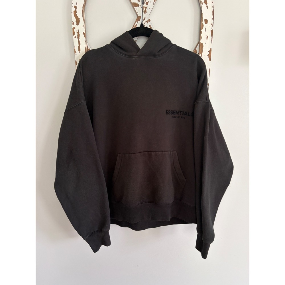 Essentials Fear of God Black Pullover Hoodie Logo Pockets Long Sleeve XS